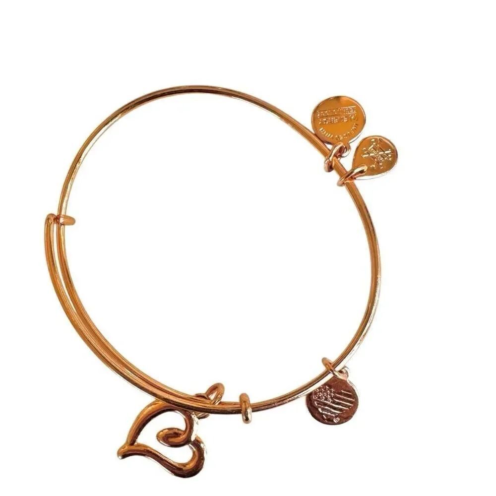 Alex and Ani gold tone open heart charm bracelet